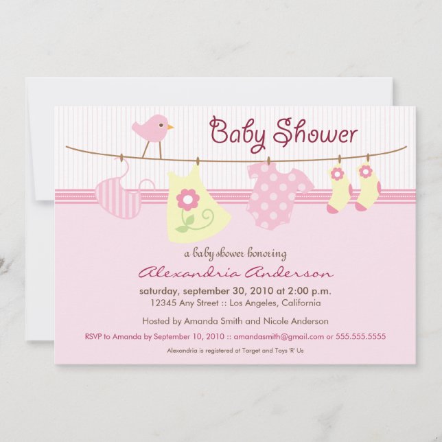 It's a Girl! Clothesline Baby Shower Invitation (Front)