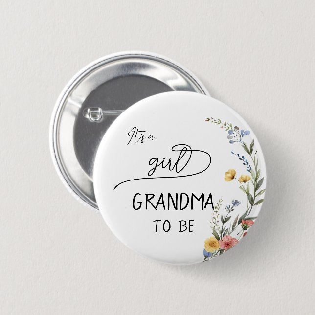 It's a Girl! Colourful Wildflower Grandma-to-be 6 Cm Round Badge (Front & Back)