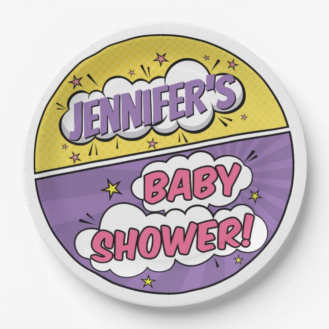 Its A Girl Comic Book Superhero Baby Shower Paper Plate (Front)