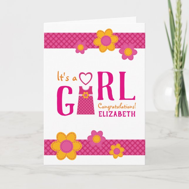 It's a girl congratulations mummy's name flowers card (Front)
