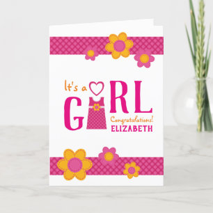 It's a girl congratulations mummy's name flowers card