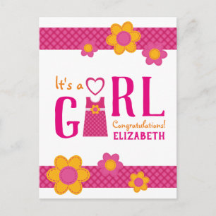 It's a girl congratulations mummy's name flowers postcard