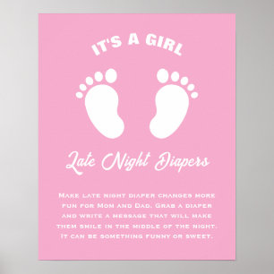 Its A Girl Cool Fun Baby Shower Late Night Diapers Poster