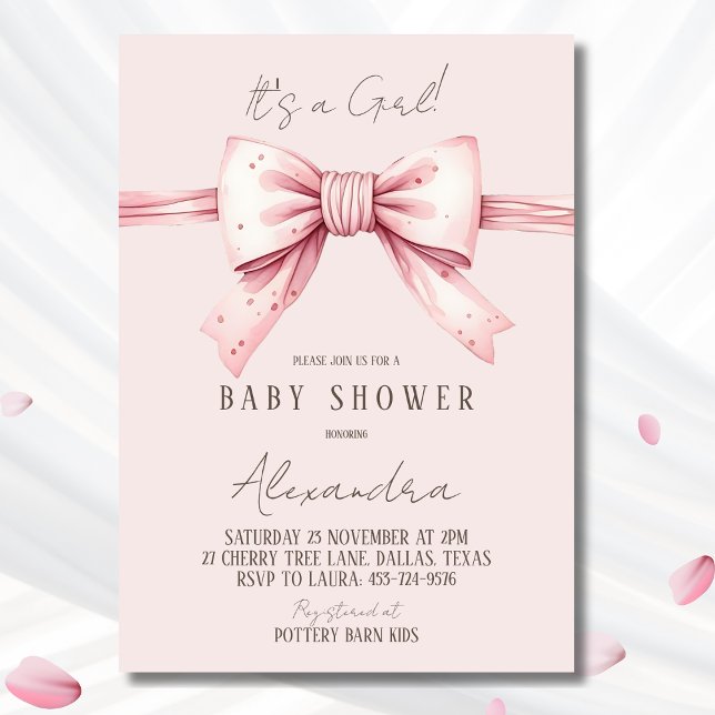 It's a Girl Coquette Blush Pink Bow Baby Shower Invitation (Creator Uploaded)
