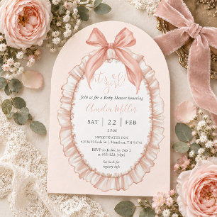It's a Girl Coquette Bow and Lace Baby Shower Invitation