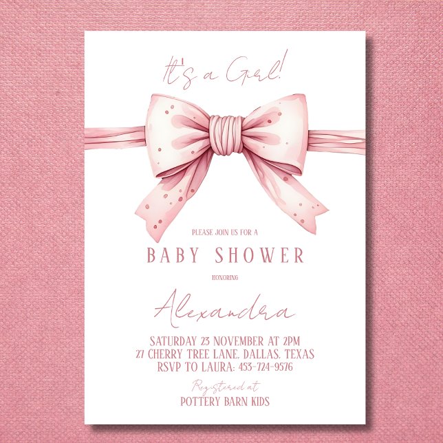 It's a Girl Coquette Pink Bow Baby Shower Invitation (Creator Uploaded)