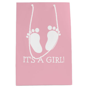 It's a girl cute baby feet babyshower party medium gift bag
