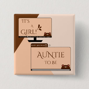 It's A Girl Cute Bear Computer Screen Auntie-to-be 15 Cm Square Badge
