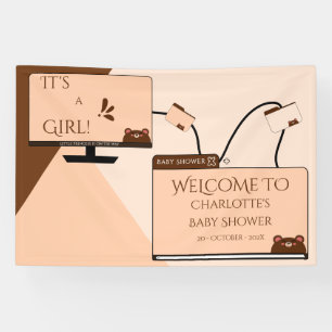 It's A Girl! Cute Bear Computer Screen Baby Shower Banner