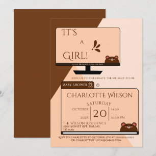 It's A Girl! Cute Bear Computer Screen Baby Shower Invitation
