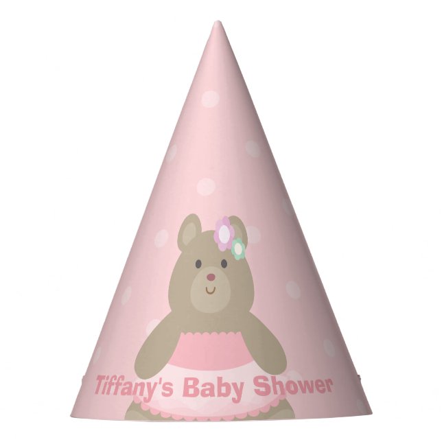 It's a Girl Cute Bear Cub Elegant Pink Baby Shower Party Hat (Front)