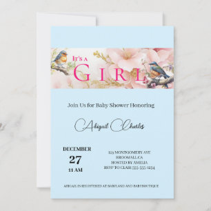 it's a girl cute birdie baby shower card