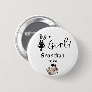 It's a Girl! Cute Black Cat and Book Grandma-to-be 6 Cm Round Badge