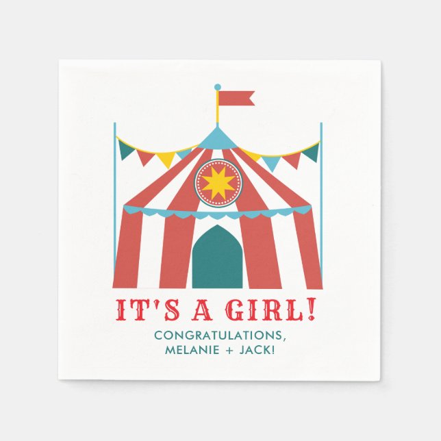 It's a Girl Cute Circus Gender Reveal Baby Shower Napkin (Front)