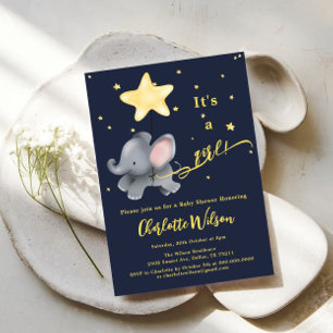It's a Girl! Cute Elephant & Balloon Baby Shower Invitation