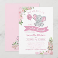 It's a Girl! Cute Elephant Pink Floral Baby Shower