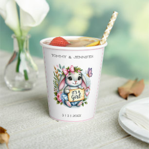 It's a Girl Cute Little Bunny Baby Shower Paper Cups