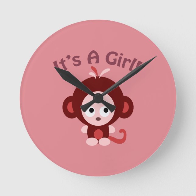 It's a girl! Cute Monkey Round Clock (Front)