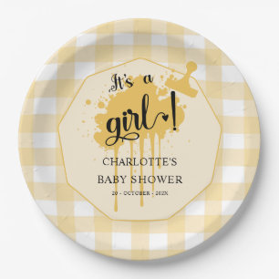 It's a Girl Cute Pastel Orange Gingham Baby Shower Paper Plate