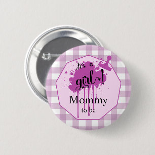It's a Girl Cute Pastel Pink Gingham Mummy-to-be 6 Cm Round Badge