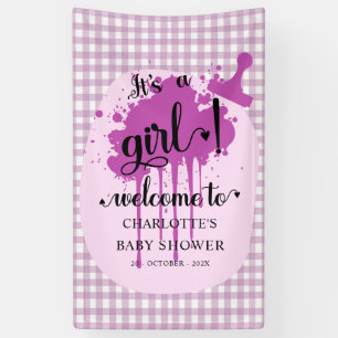 It's a Girl Cute Pastel Purple Gingham Baby Shower Banner