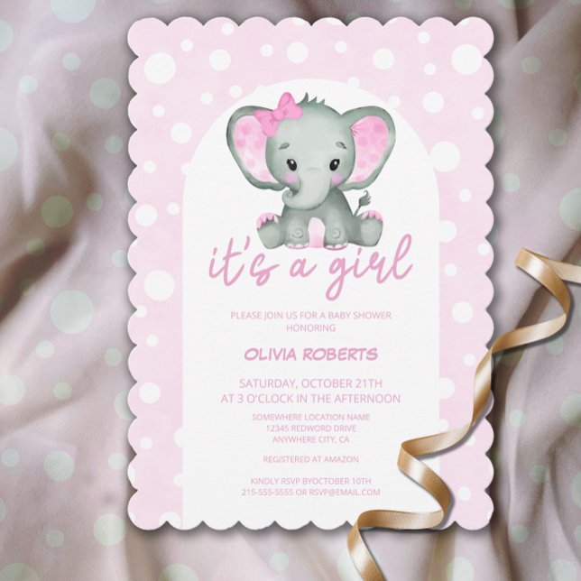 It's a Girl Cute Pink Elephant Baby Shower Invitation (Creator Uploaded)