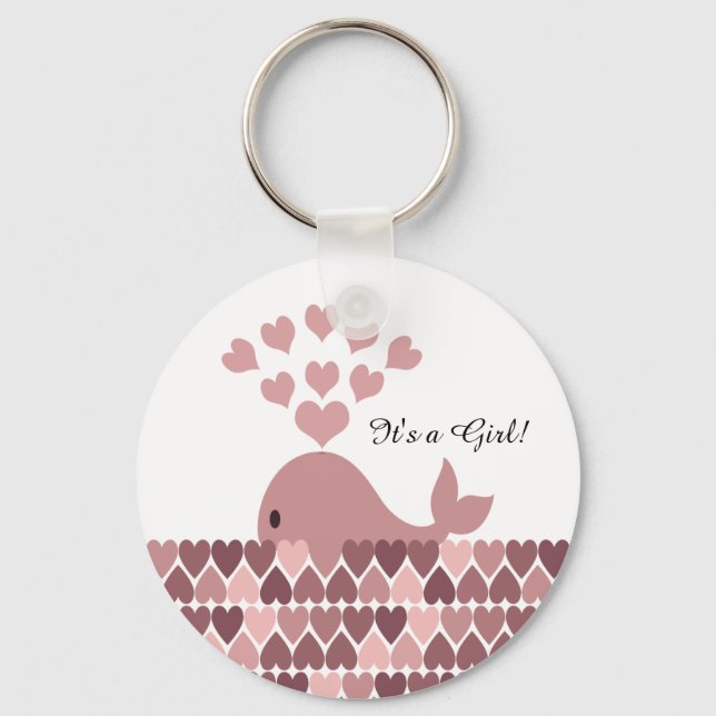 It's a Girl! Cute Pink Whale Key Ring (Front)