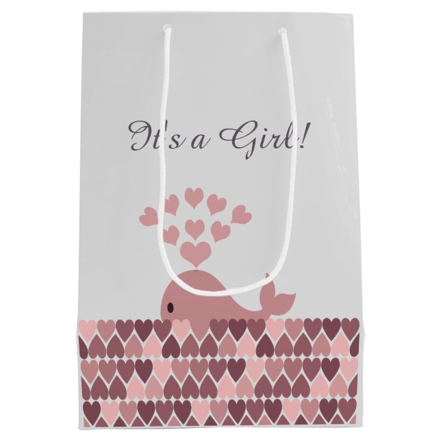 It's a Girl! Cute Pink Whale Medium Gift Bag (Back)