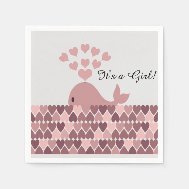 It's a Girl! Cute Pink Whale Napkin (Front)