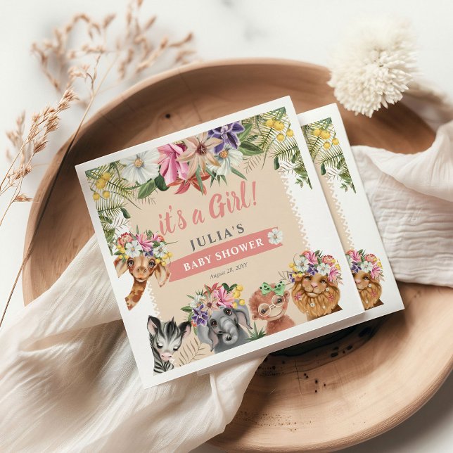 It's a Girl! Cute Safari Animals Baby Shower Napkin (Creator Uploaded)
