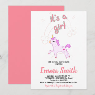 It's a Girl Cute Unicorn Baby Shower Invitation