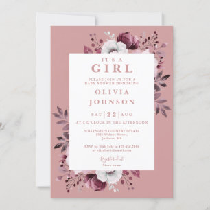 Its A Girl Dusty Rose Elegant Floral Baby Shower Invitation