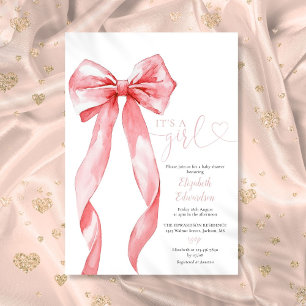 Its A Girl Elegant Pink Bow Baby Shower Invitation