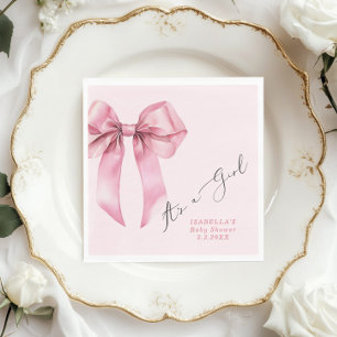 Its a girl Elegant Pink Bow Baby Shower Napkin