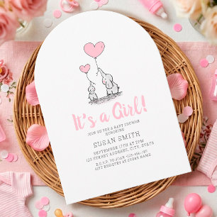 "It's a Girl" Elephant Baby Shower Invitation