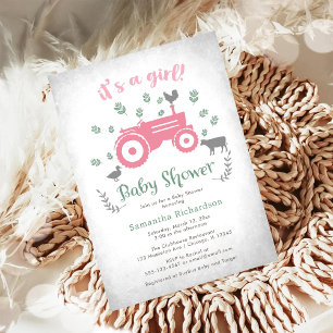It's A Girl Farm Tractor Baby Shower Invitation
