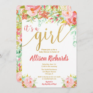 It's a girl floral baby shower invitations