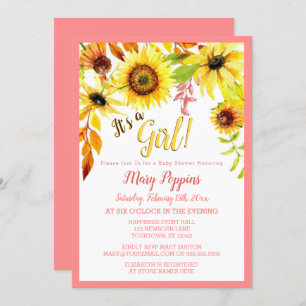 It's a Girl Floral Sunflower Garden Baby Shower Invitation
