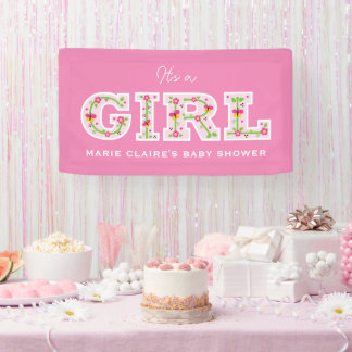 it's a girl, flowers and butterflies baby shower banner