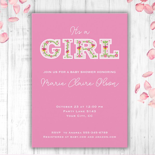 it's a girl, flowers and butterflies baby shower invitation (Creator Uploaded)