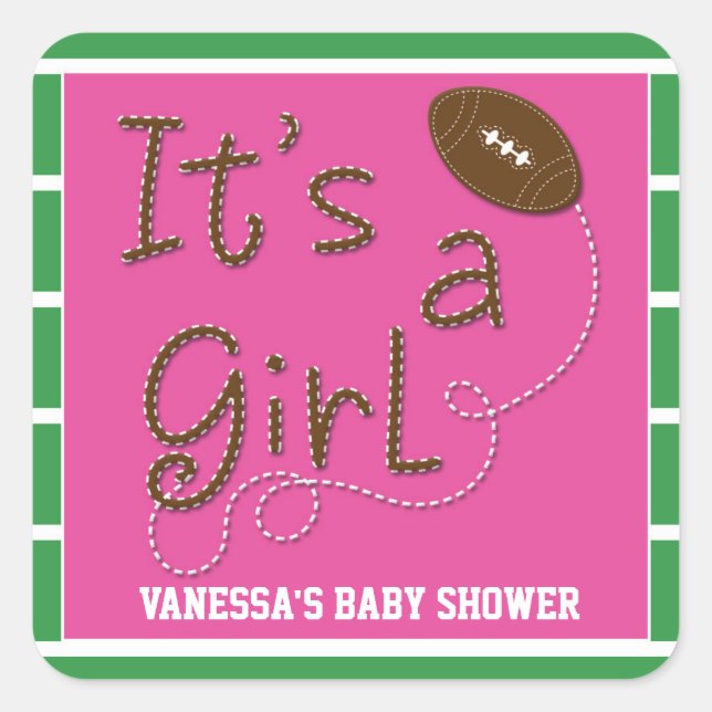 IT'S A GIRL Football Baby Shower Party Sticker (Front)