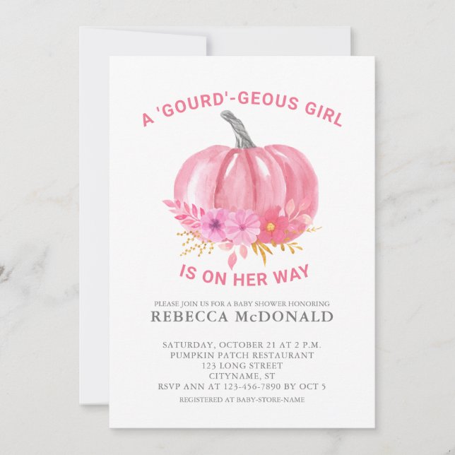 It's a Girl Fun Pun Pink Pumpkin Baby Girl Shower Invitation (Front)