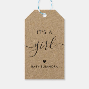 It's a Girl Gift Tag, Baby Shower Gift Tag, Kraft Tags