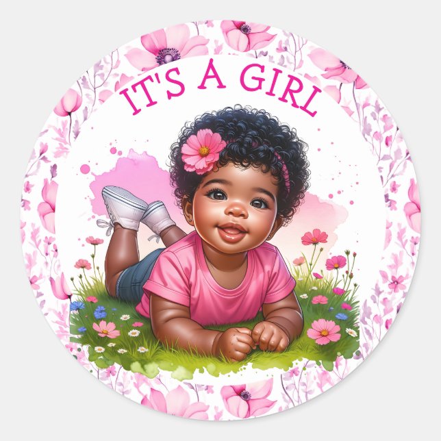 It's a Girl |  Girl's Floral Baby Shower  Classic Round Sticker (Front)