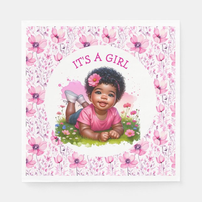 It's a Girl |  Girl's Floral Baby Shower  Napkin (Front)