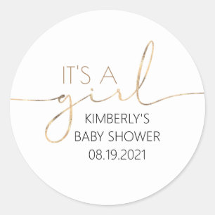 It's A Girl Gold Script Baby Shower Classic Round Sticker