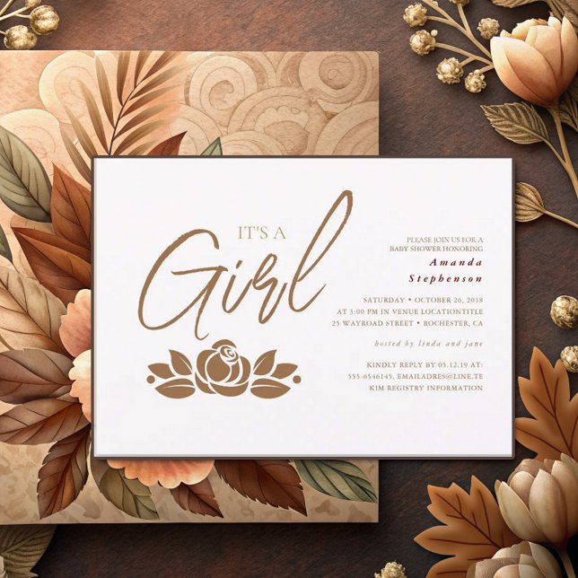Its A Girl Gold White Floral Baby Shower Invitation (Creator Uploaded)