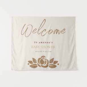 Its A Girl Gold White Floral Baby Shower Tapestry
