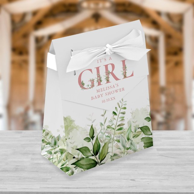 Its A Girl Greenery Dusty Rose Baby Shower Favour Box (Creator Uploaded)