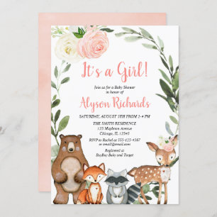 It's a girl greenery woodland forest baby shower invitation